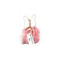 Pompom pink fox keyring