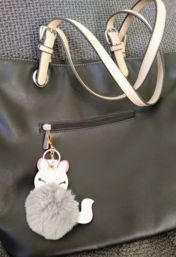 Pompom grey fox keyring