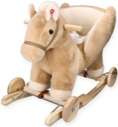 Rocking beige pegasus with chair and wheels