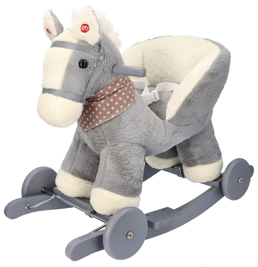 Rocking grey horse with chair and wheels